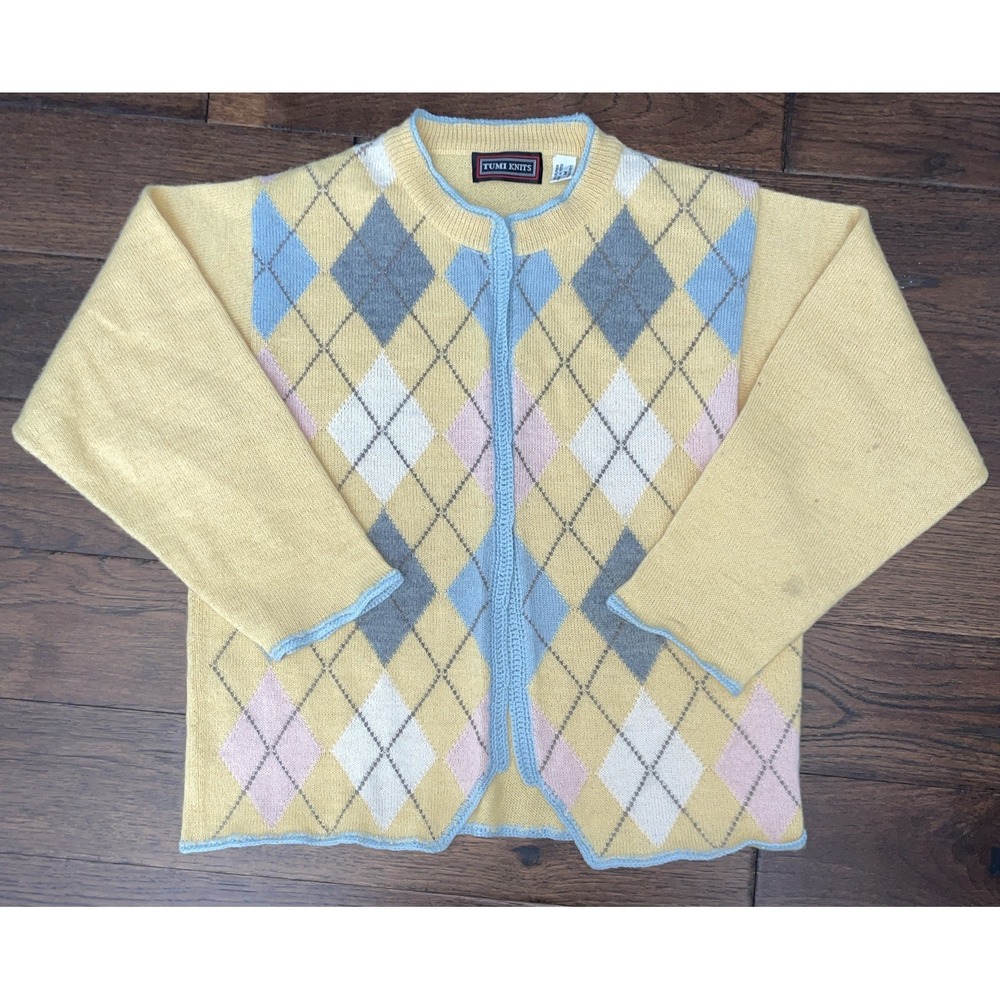 Vintage Tumi Alpaca Wool Sweater Argyle Yellow Women's Medium